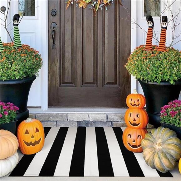 Black White Striped Rug -27.5" X 43" Front Door Mats Outdoor,Washable Rug - Picture 1 of 6